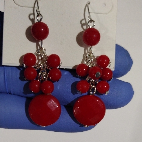 Croft & Barrow Red Beaded Drop Earrings – Silver-Tone Dangle Statement Jewelry - Picture 5 of 9